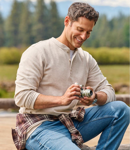 Men's Unshrinkable Mini-Waffle Henley, Long-Sleeve Traditional Fit | L.L.Bean Value