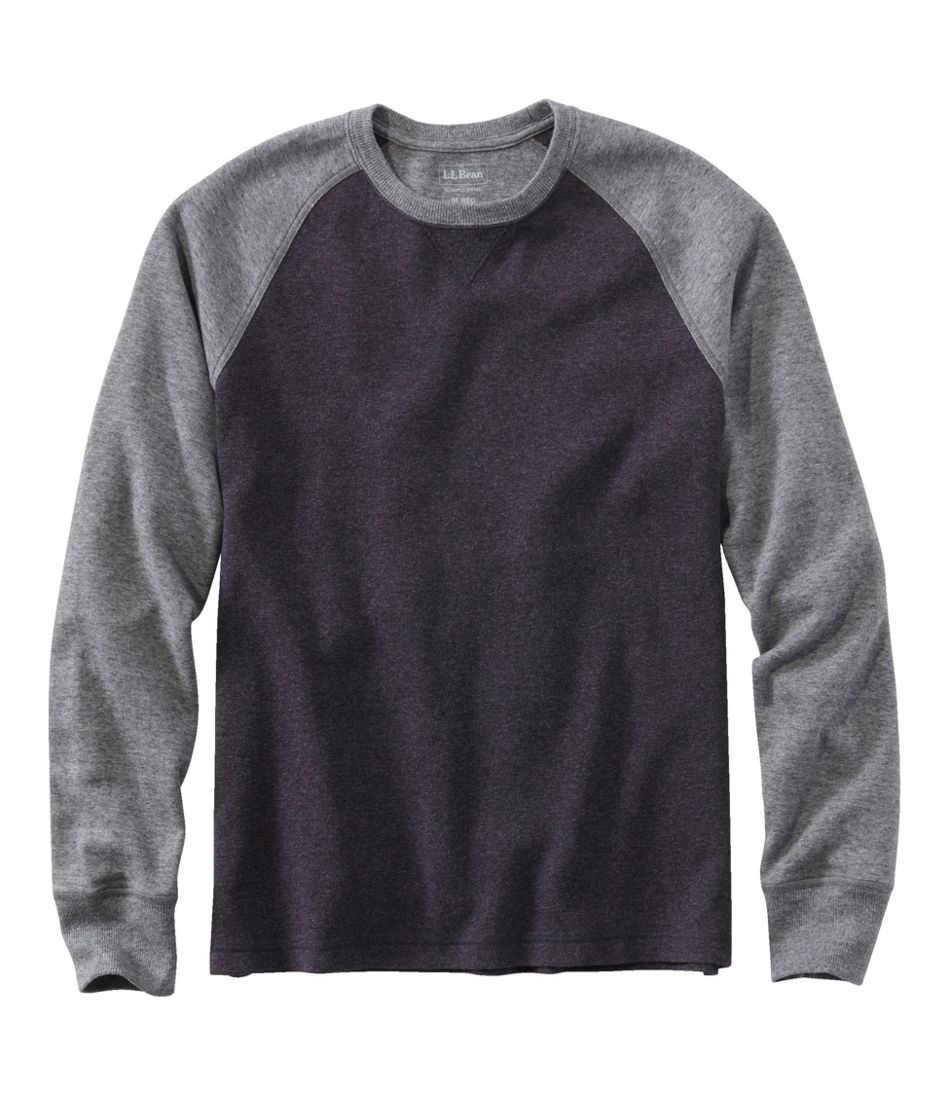 Men's Washed Cotton Double-Knit Crewneck, Slightly Fitted Long-Sleeve Colorblock | L.L.Bean Value