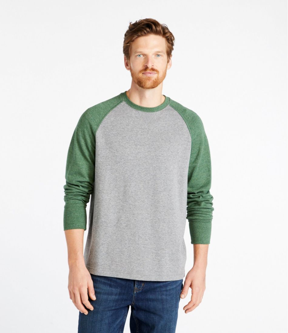 Men's Washed Cotton Double-Knit Crewneck, Slightly Fitted Long-Sleeve Colorblock | L.L.Bean Value