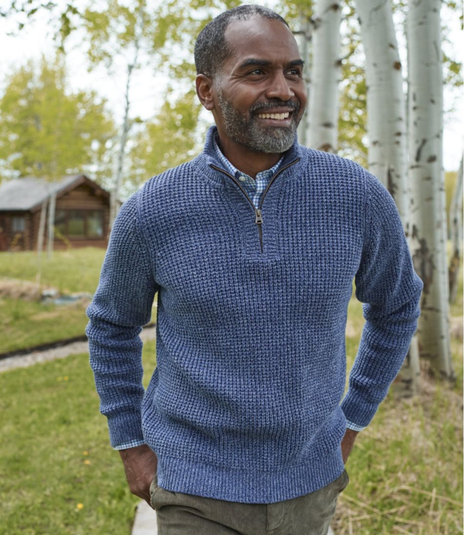 Men's Organic Cotton Waffle Sweater, Quarter Zip | L.L.Bean Classic