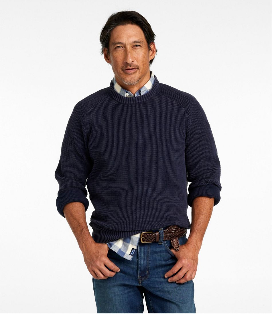 Men's Sunwashed Textured Cotton Sweater, Crewneck | L.L.Bean Great Value