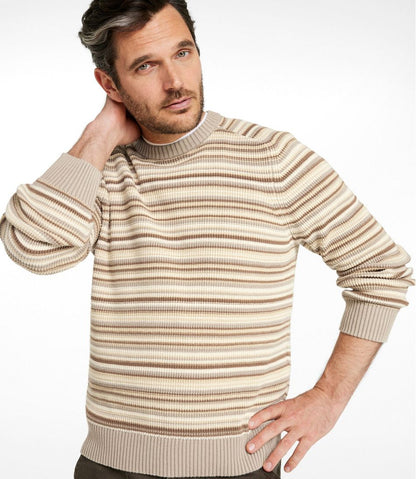 Men's Sunwashed Textured Cotton Sweater, Crewneck, Stripe | L.L.Bean Recommended