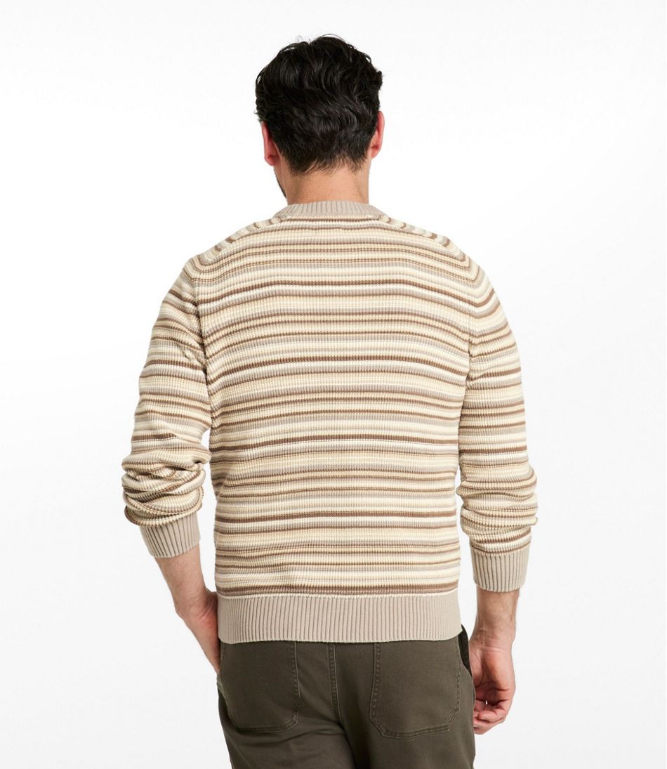 Men's Sunwashed Textured Cotton Sweater, Crewneck, Stripe | L.L.Bean Recommended