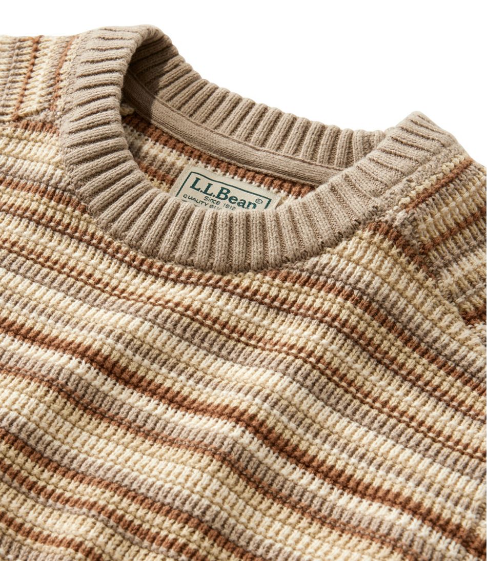 Men's Sunwashed Textured Cotton Sweater, Crewneck, Stripe | L.L.Bean Recommended