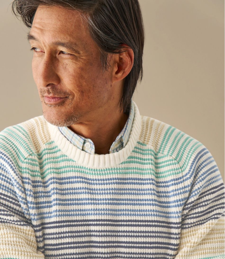 Men's Sunwashed Textured Cotton Sweater, Crewneck, Stripe | L.L.Bean Recommended