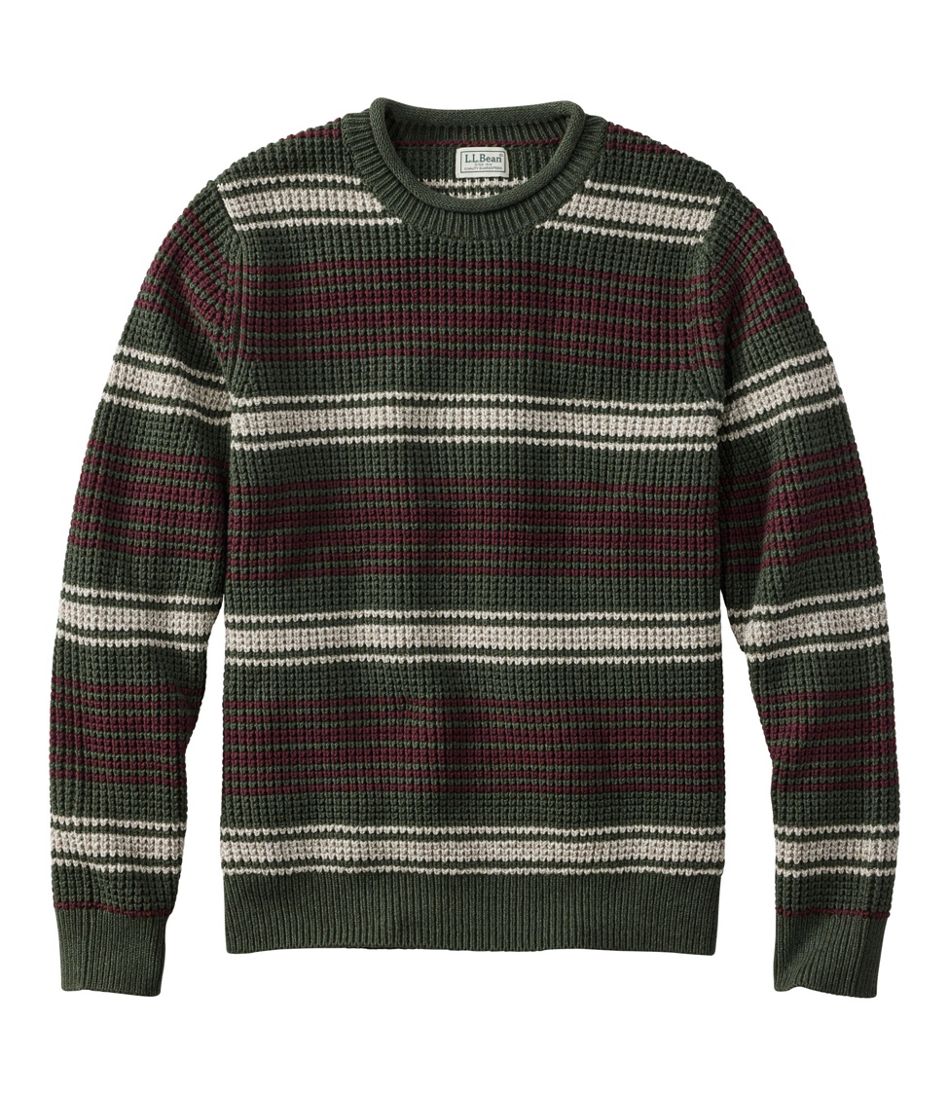 Men's Organic Cotton Waffle Sweater, Rollneck Crew, Stripe | L.L.Bean Signature