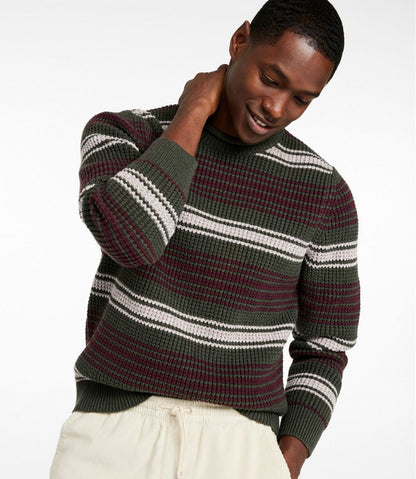 Men's Organic Cotton Waffle Sweater, Rollneck Crew, Stripe | L.L.Bean Signature
