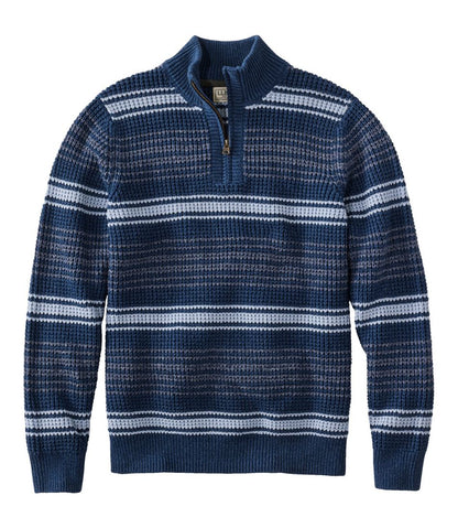 Men's Organic Cotton Waffle Sweater, Quarter Zip, Stripe | L.L.Bean Everyday
