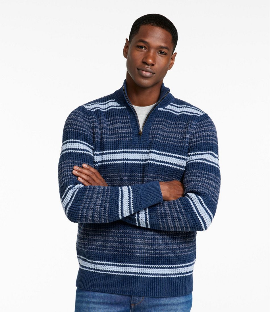 Men's Organic Cotton Waffle Sweater, Quarter Zip, Stripe | L.L.Bean Everyday