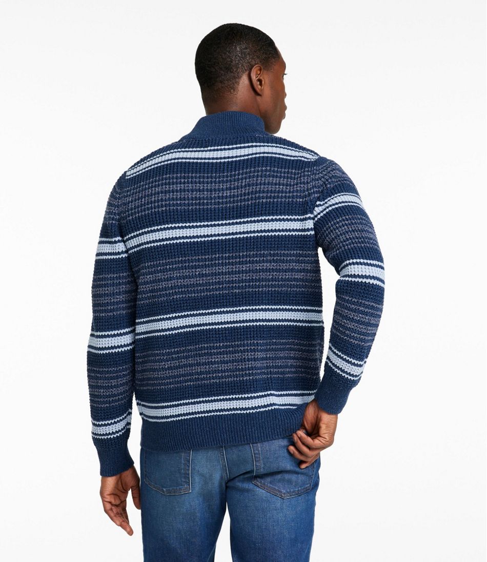 Men's Organic Cotton Waffle Sweater, Quarter Zip, Stripe | L.L.Bean Everyday