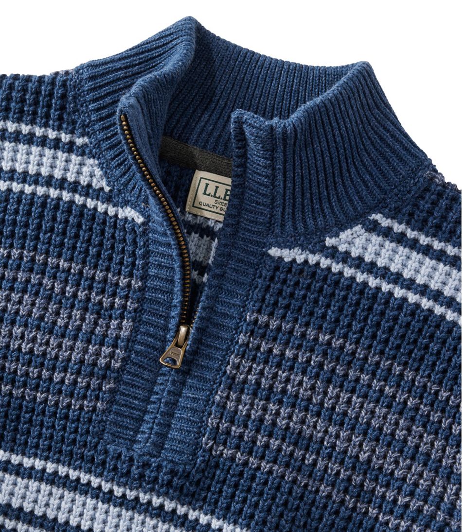 Men's Organic Cotton Waffle Sweater, Quarter Zip, Stripe | L.L.Bean Everyday