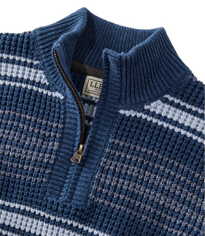 Men's Organic Cotton Waffle Sweater, Quarter Zip, Stripe | L.L.Bean Everyday