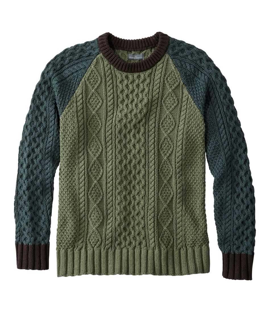 Men's Signature Cotton Fisherman Sweater, Crewneck, Colorblock | L.L.Bean Great Value
