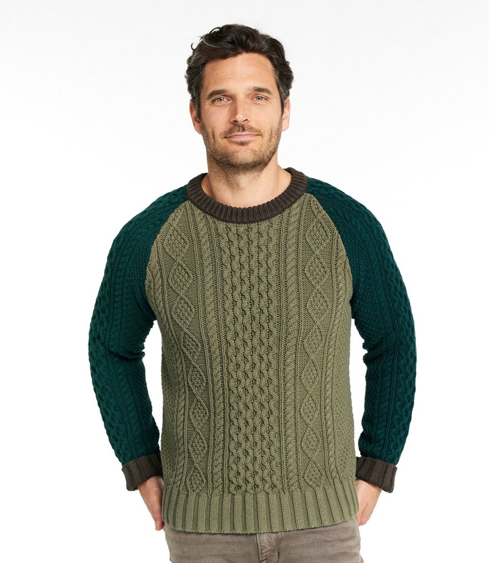 Men's Signature Cotton Fisherman Sweater, Crewneck, Colorblock | L.L.Bean Great Value