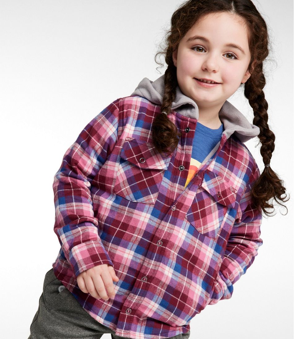 Kids' Fleece-Lined Flannel Shirt, Hooded Plaid | L.L.Bean Value