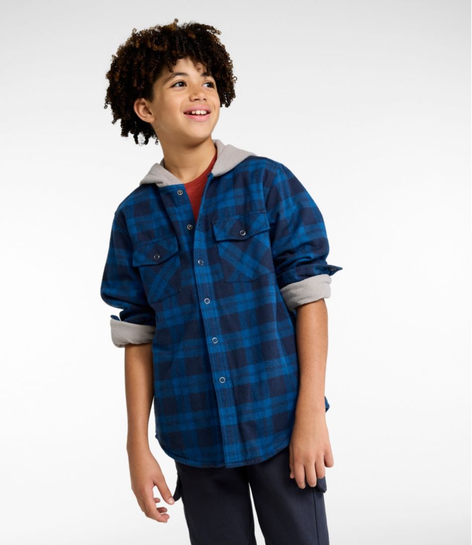 Kids' Fleece-Lined Flannel Shirt, Hooded Plaid | L.L.Bean Value