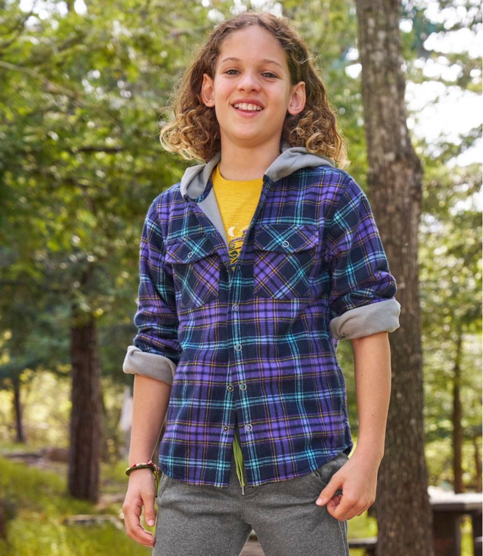 Kids' Fleece-Lined Flannel Shirt, Hooded Plaid | L.L.Bean Value
