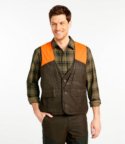Men's Double L Waxed-Cotton Upland Vest, Hunter Orange | L.L.Bean Exclusive