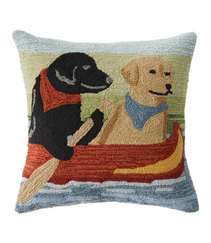 Indoor/Outdoor Hooked Pillow, Dogs in Canoe | L.L.Bean Signature