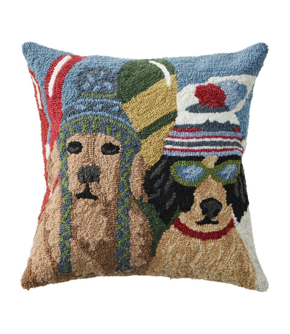 Indoor/Outdoor Hooked Pillow, Dogs Skiing | L.L.Bean Essential