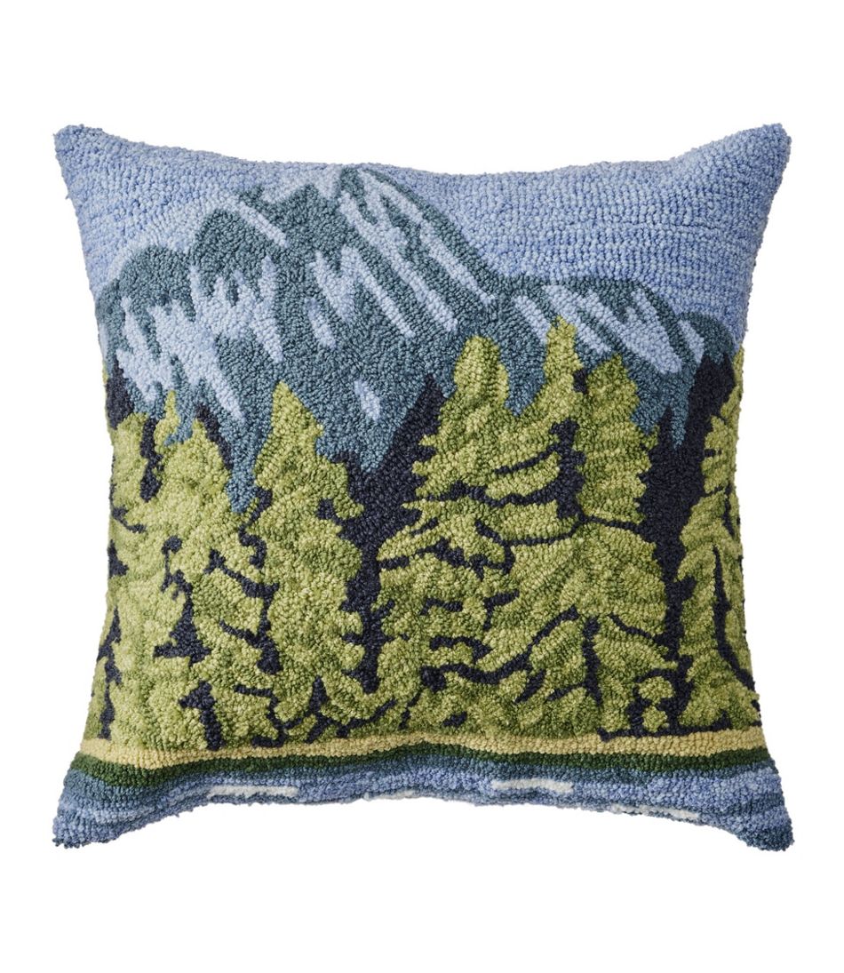 Indoor/Outdoor Hooked Pillow, Lakeside Mountain Scene | L.L.Bean Signature