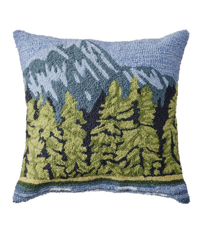 Indoor/Outdoor Hooked Pillow, Lakeside Mountain Scene | L.L.Bean Signature