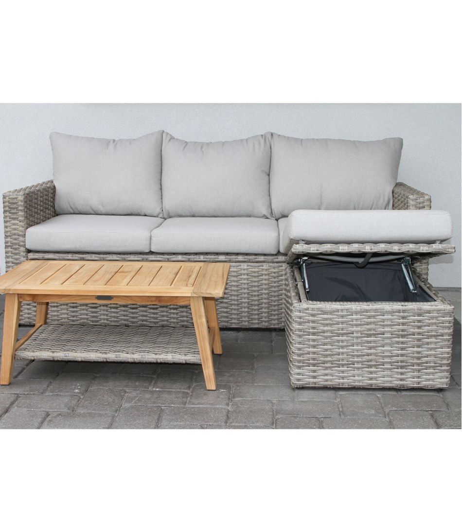 Wicker Storage Sofa and Teak Coffee Table Set | L.L.Bean Featured