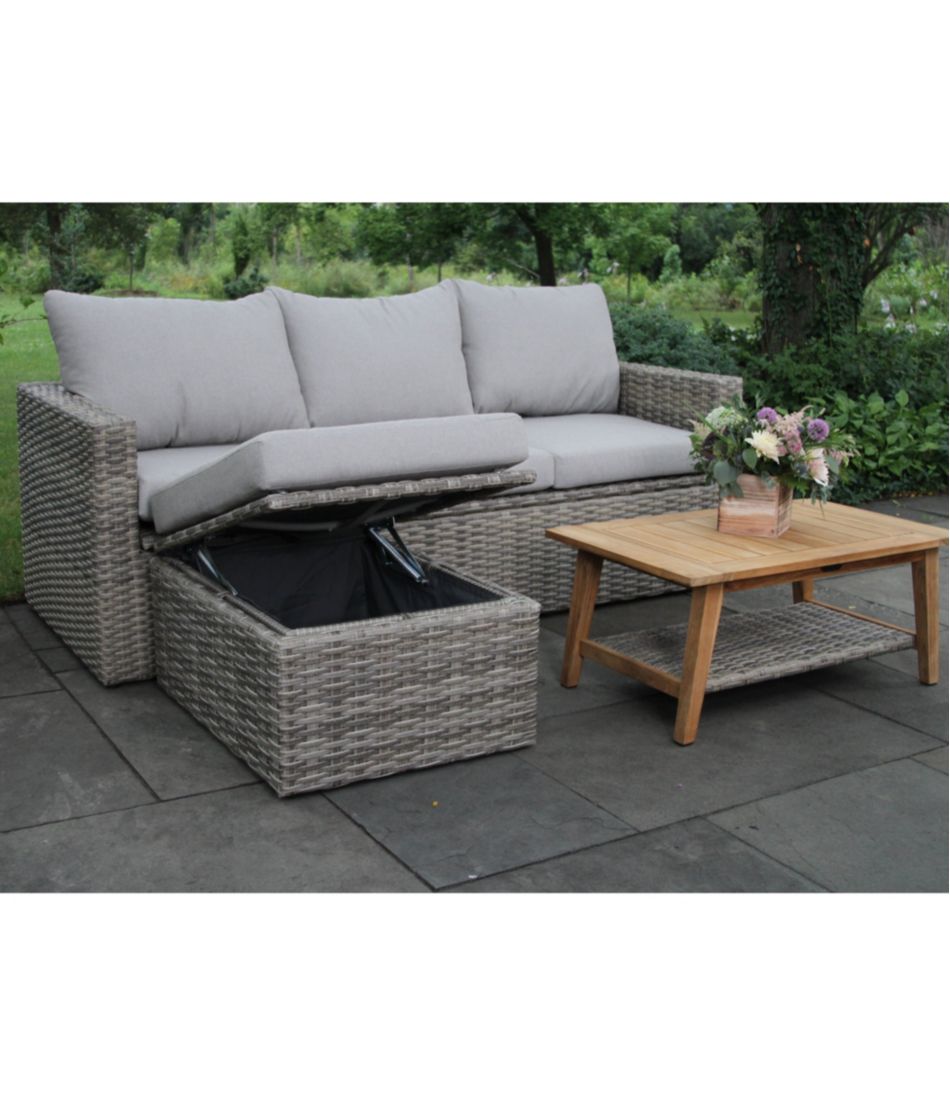 Wicker Storage Sofa and Teak Coffee Table Set | L.L.Bean Featured