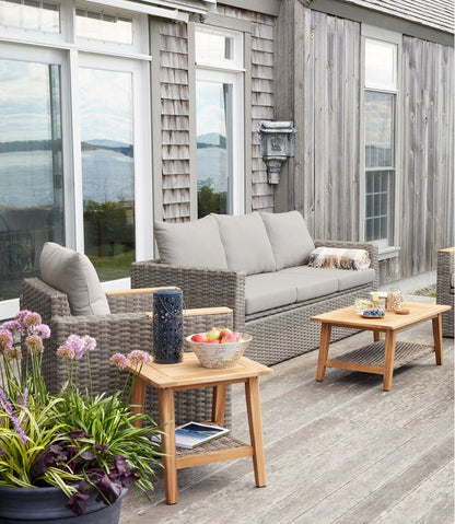 Wicker Storage Sofa and Teak Coffee Table Set | L.L.Bean Featured