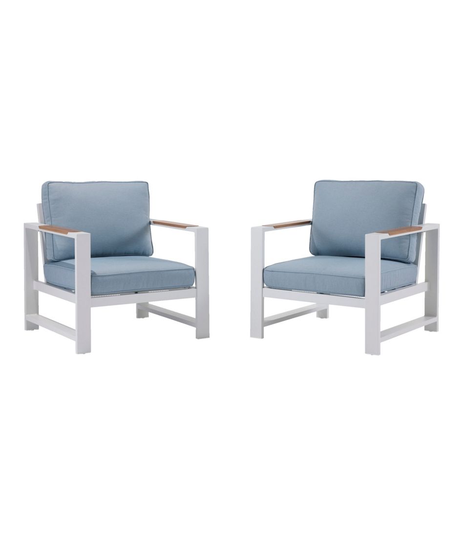White Aluminum Deep Seating Armchair with Blue Cushions, Set of Two | L.L.Bean Featured