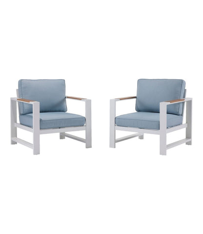 White Aluminum Deep Seating Armchair with Blue Cushions, Set of Two | L.L.Bean Featured