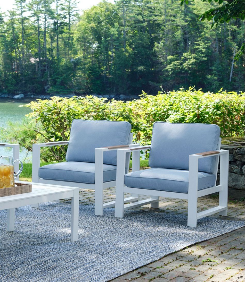 White Aluminum Deep Seating Armchair with Blue Cushions, Set of Two | L.L.Bean Featured