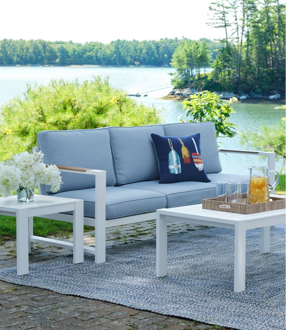 White Aluminum Deep Seating Sofa with Blue Cushions | L.L.Bean Classic
