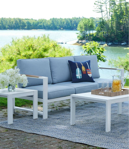 White Aluminum Deep Seating Sofa with Blue Cushions | L.L.Bean Classic