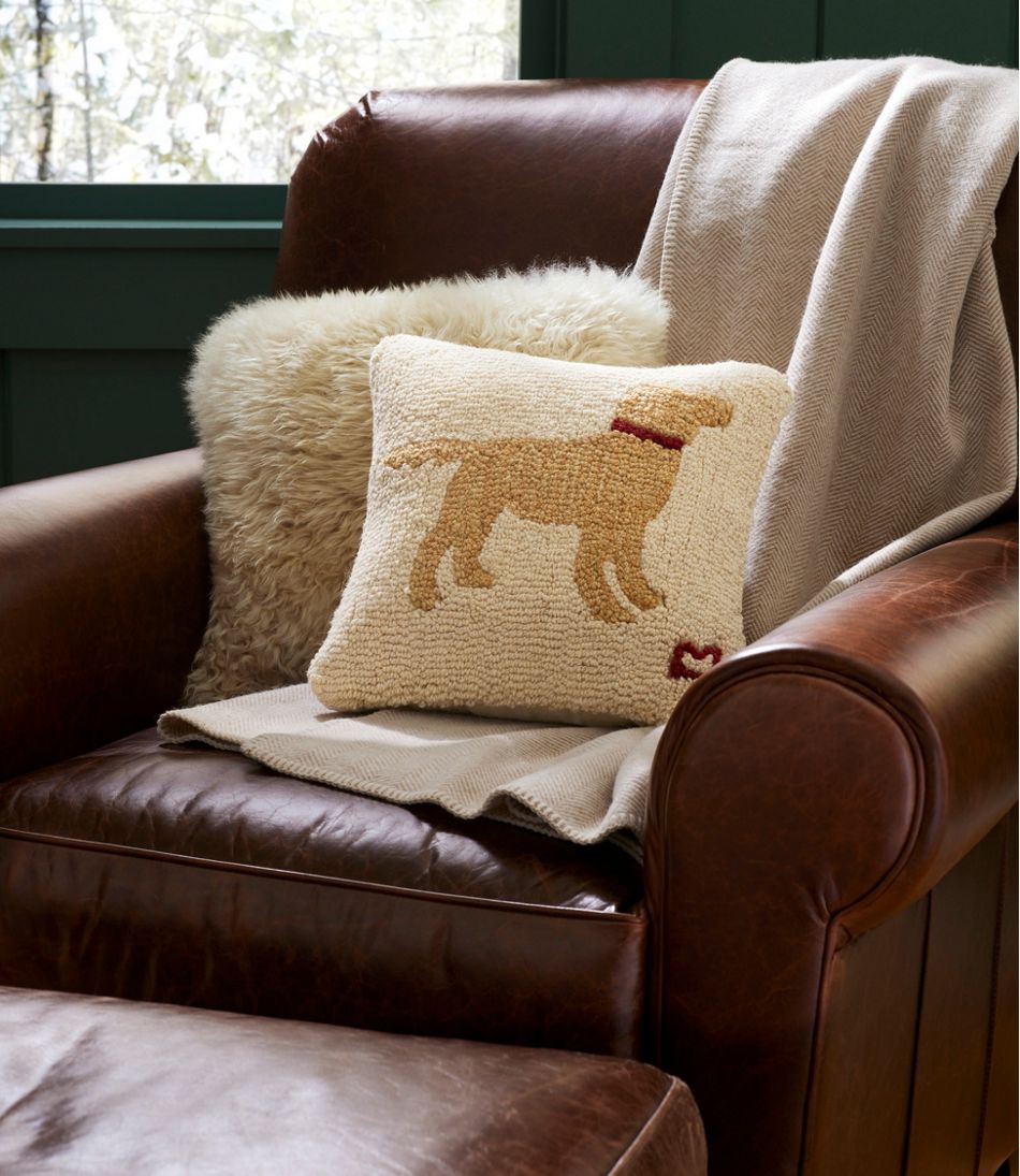 Wool Hooked Throw Pillow, Yellow Dog, 14" x 14" | L.L.Bean Featured