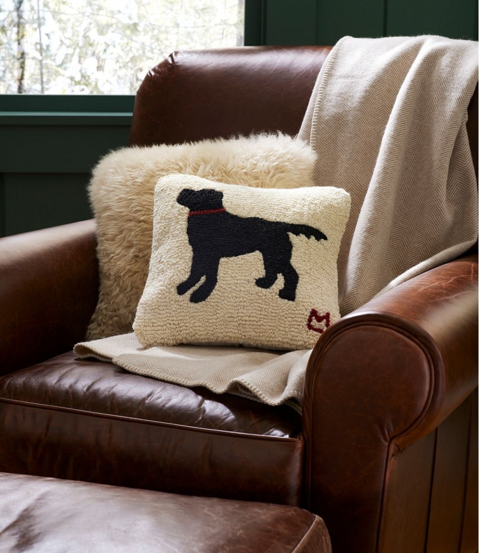 Wool Hooked Throw Pillow, Black Dog, 14" x 14" | L.L.Bean Classic