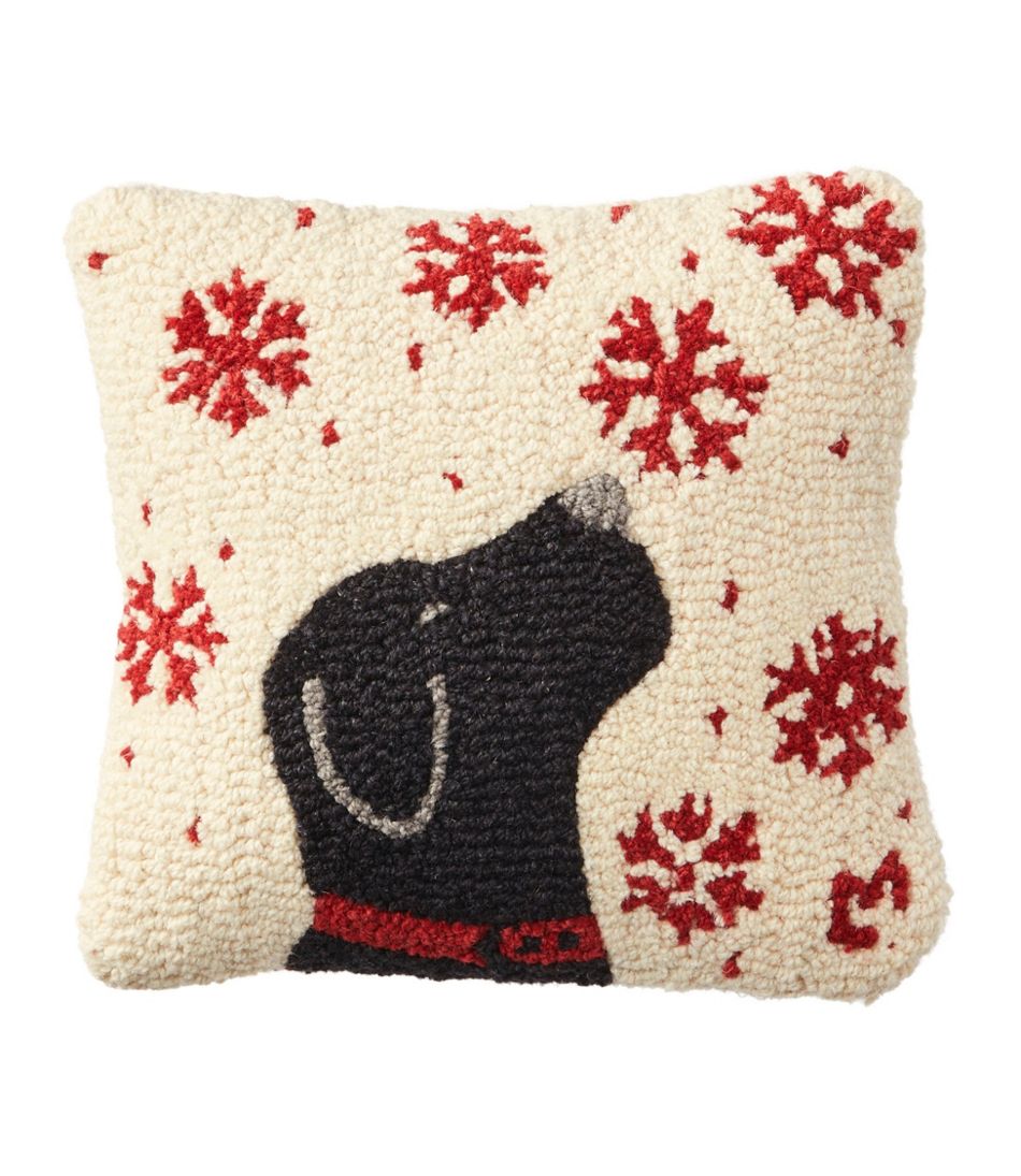 Wool Hooked Throw Pillow, Snowflake Black Lab, 14" x 14" | L.L.Bean Classic