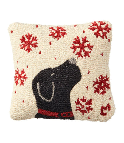 Wool Hooked Throw Pillow, Snowflake Black Lab, 14" x 14" | L.L.Bean Classic