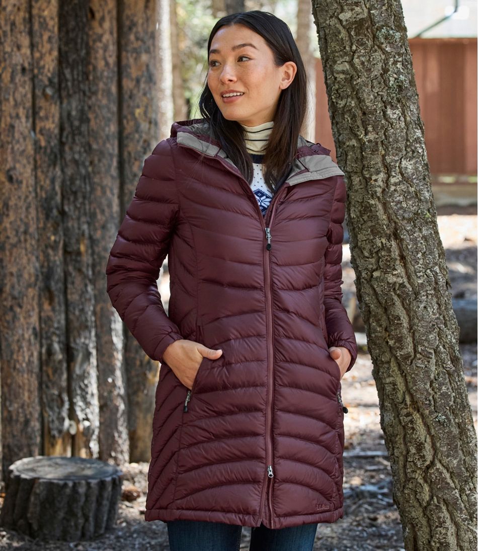 Women's Ultralight 850 Down Hooded Coat, Three-Quarter Length | L.L.Bean Essential